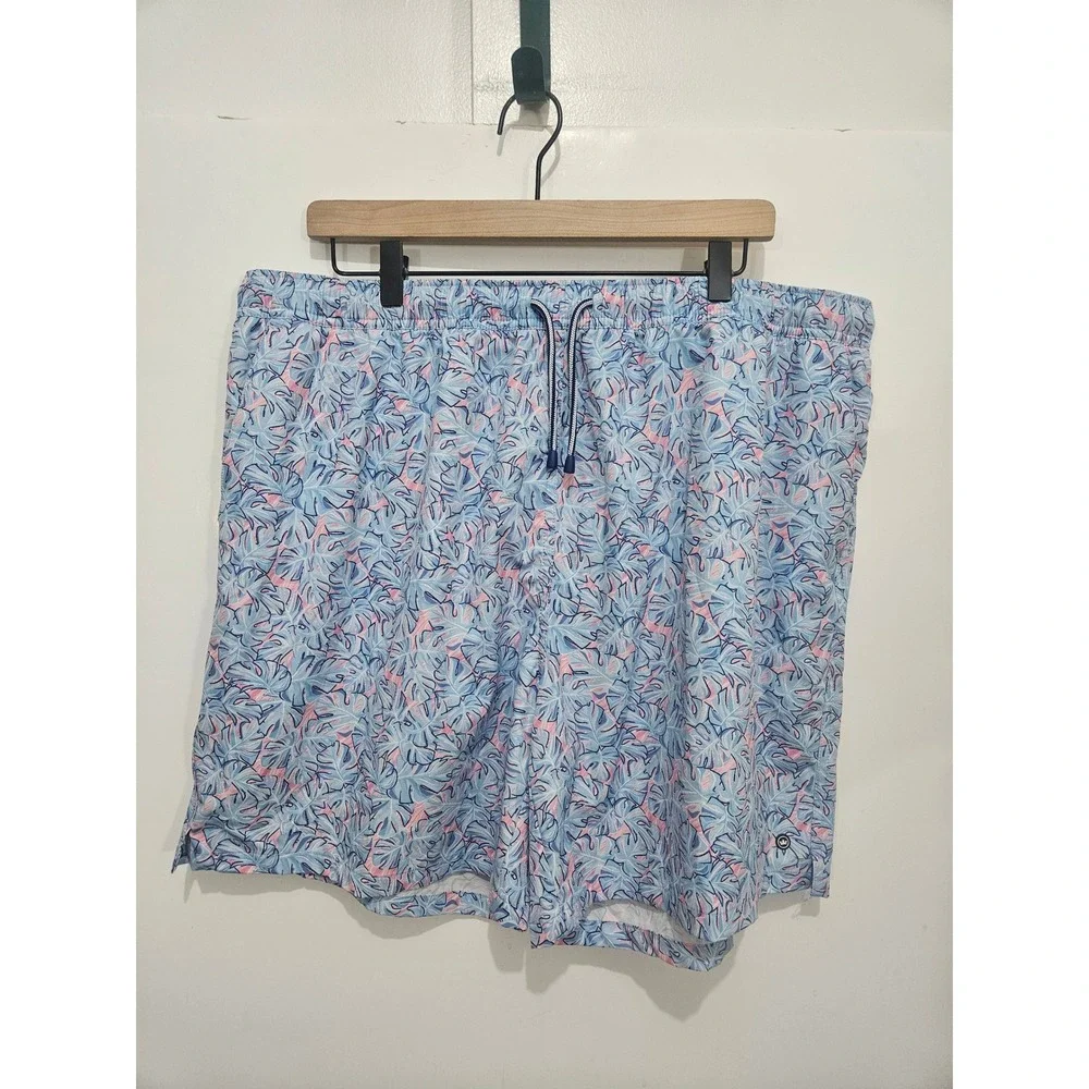Peter Millar Mens XXL Swim Trunks Blue Pink Monstera Tropical Floral Mesh Liner
